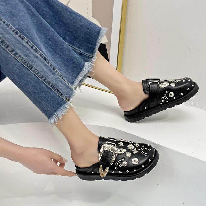 Fashion Baotou  Sandals  Women Wear Thick Soled Rivet Fashion Sandals Diamond-shaped Mohler Shoes Slippers Women Shoes  Women  Shoes