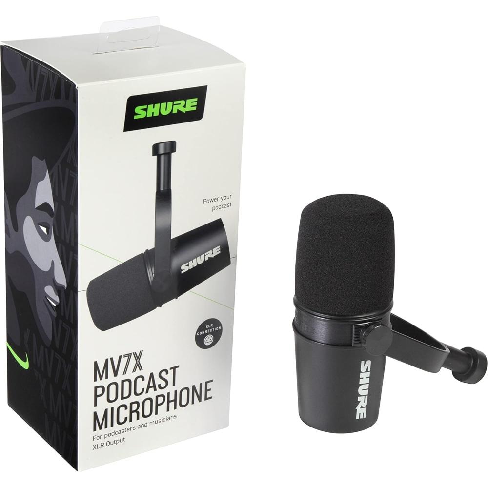 Shure Mv7x Podcast Microphone Dynamic Cardioid Wired Microphone Xlr Black Mv7x J