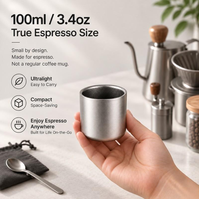 Outdoor Pure Titanium Double Wall Coffee Cup 100ml Lightweight Travel Tea Mug Camping Hiking
