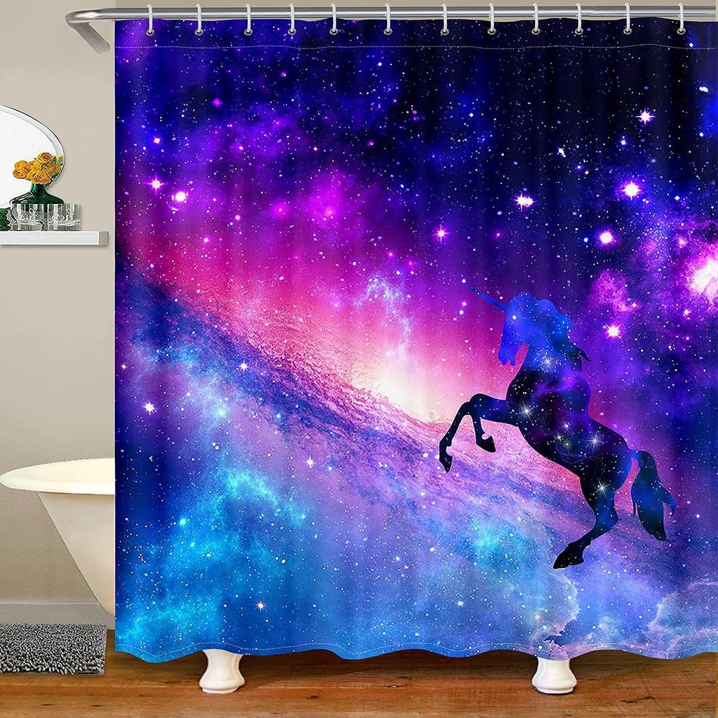 Unicorn Shower Curtain,Purple Galaxy Shower Curtains,Fantasy Starry Sky Pattern Bath Curtain for Bathroom Showers Girls Bathtub