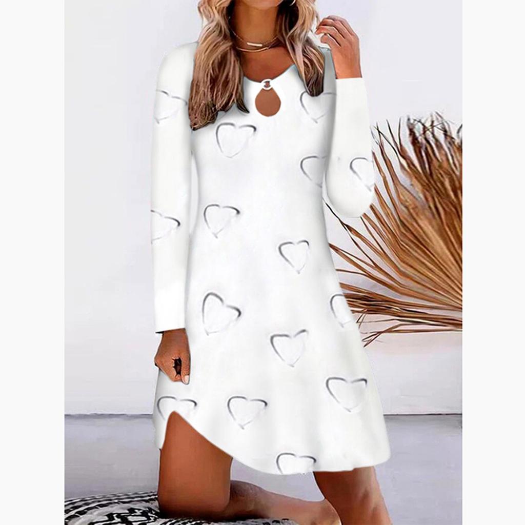 Women's Autumn/Winter Fashion Loose Pullover Printed Long Sleeve Split Dress