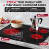 60 cm Glass Ceramic Hob 4 Plates, 4 Hobs with Oval Zone and Tri-Circle Zone, 6700 W Hob 4 Plates 59 Cm, 9 Heat Settings, Touch