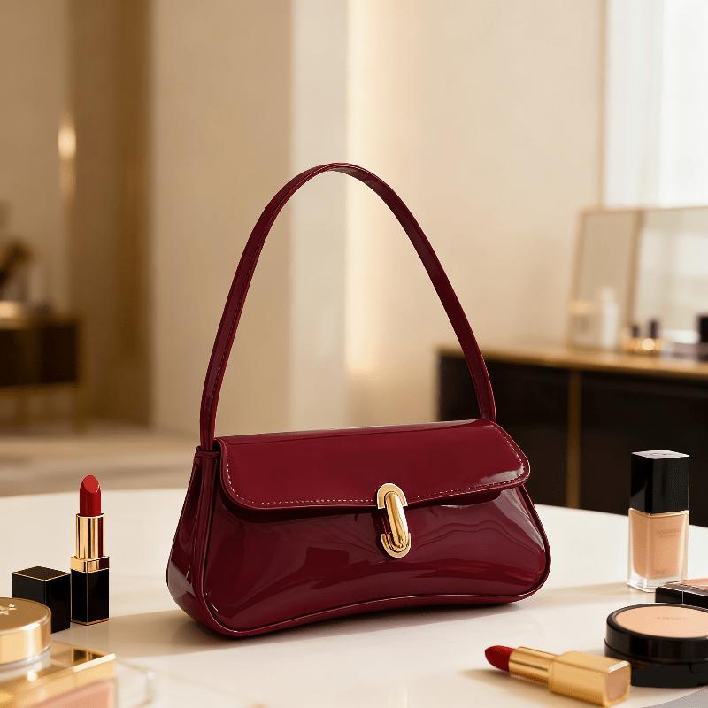 Women s Elegant Quilted Crossbody Bag with Detachable Strap - Glossy -Like Quilted Handbag красный