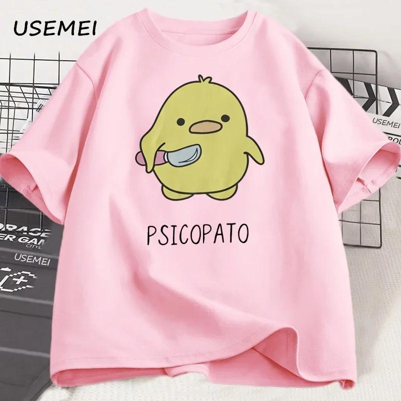Psicopato T-Shirt Unisex Unisex Süße Ente mit Messer T-Shirt Lässig Kurzarm Baumwolle Bedruckt Rundhals T-Shirt Streetwear Locker