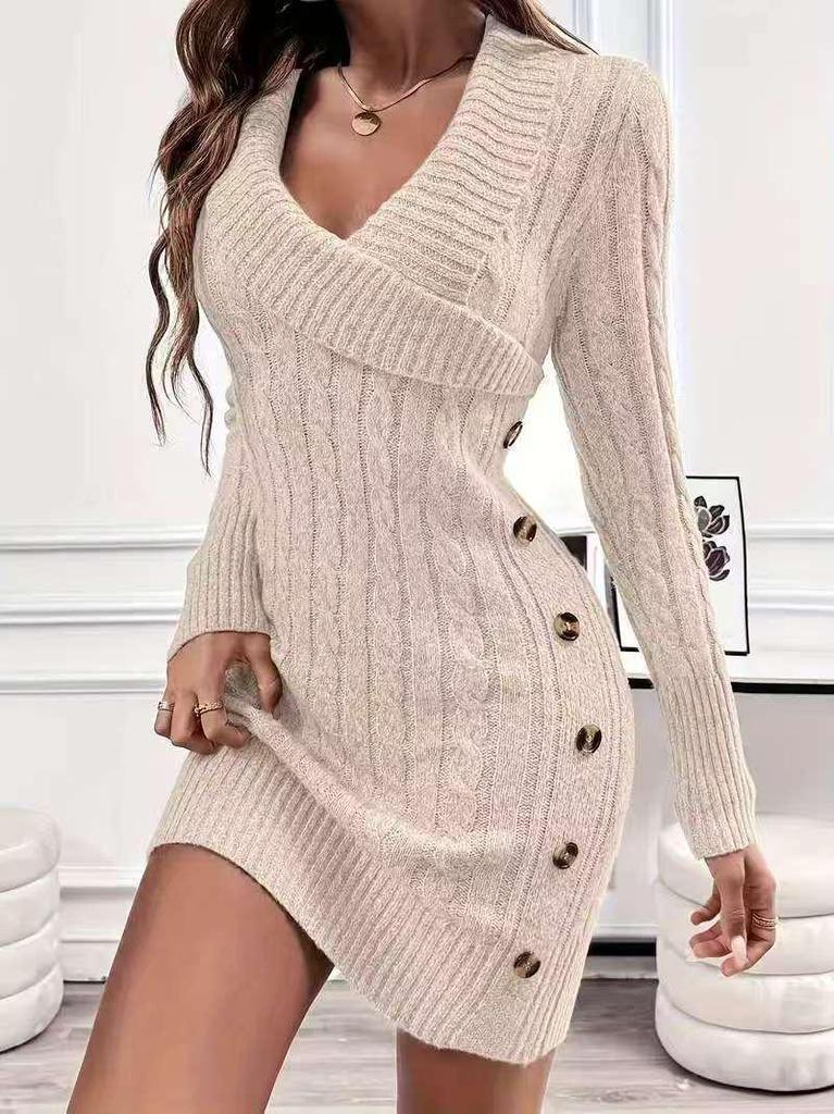 Elegant European Plus Size Long Sleeve Knit Sweater for Women