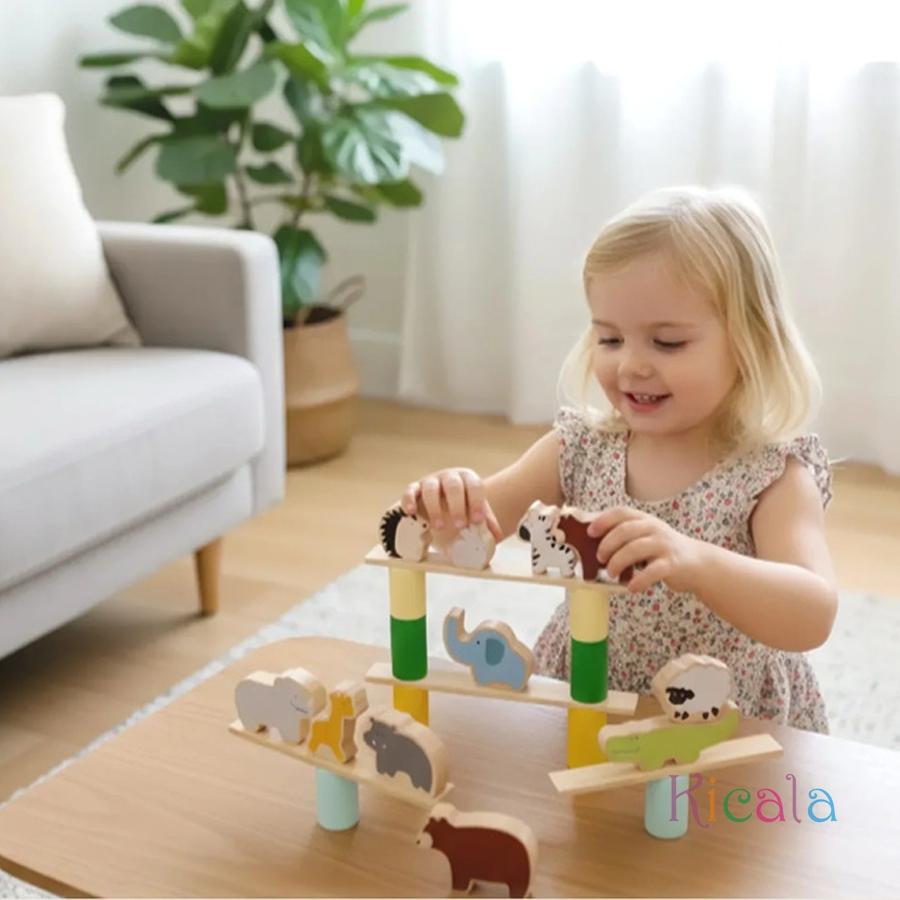 Animal Stacking Toys Kids Wooden Balance Stacking Montessori Toy Educational Development Learning Birthday Gift for 2-4 Year Old