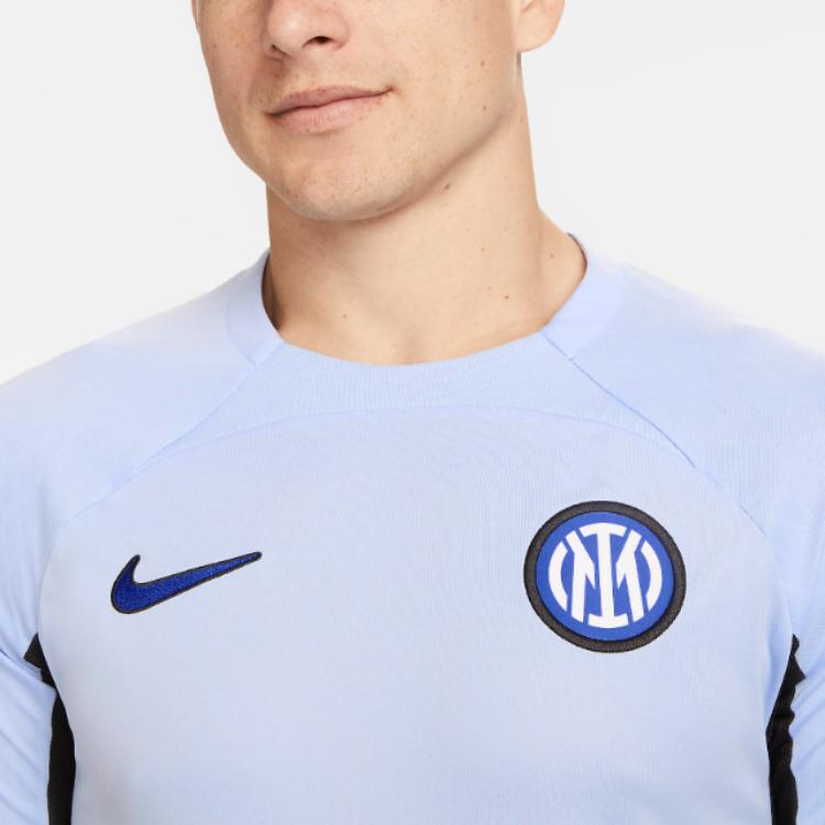 Nike Inter Milan Strike Logo Embroidered Letter Print Spliced Short Sleeve Football Shirt Men tops Light-Ocean DX3018-548