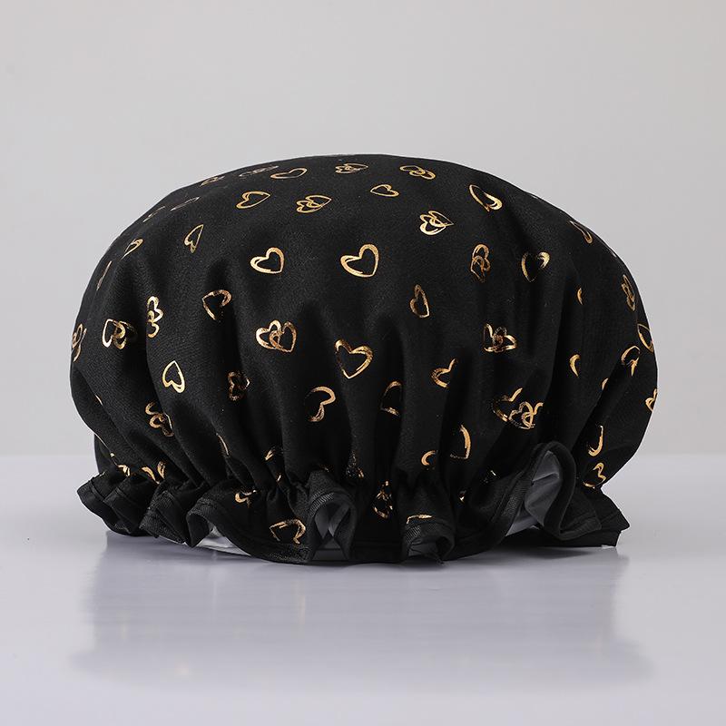 Double-layer Shower Cap  Waterproof Hair Cap  Gold-embossed Printed Polyester-cotton PEVA Shower Cap  Women's Bathing and Bathing Style