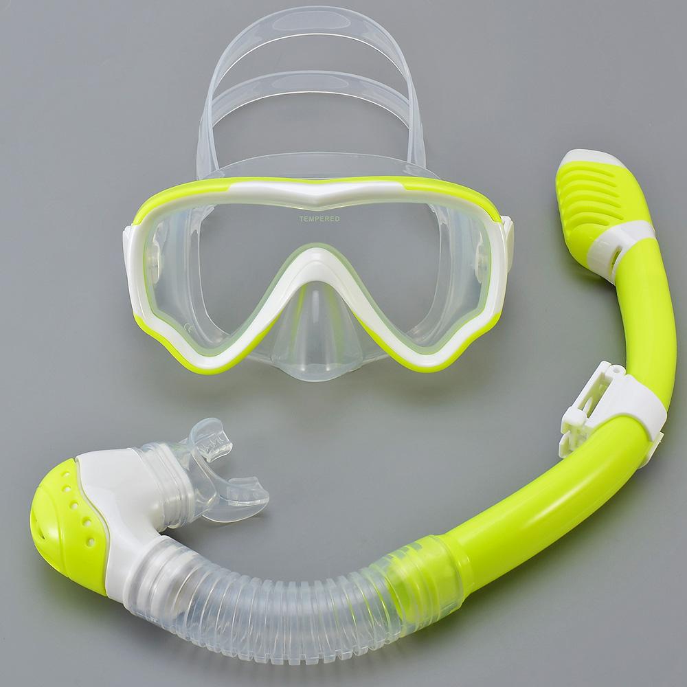 Kids Diving Mask Snorkel Set Swimming Goggles Tempered Glass Panoramic View Anti-Leak Anti-Fog Training Dry Top Youth Boys Girls