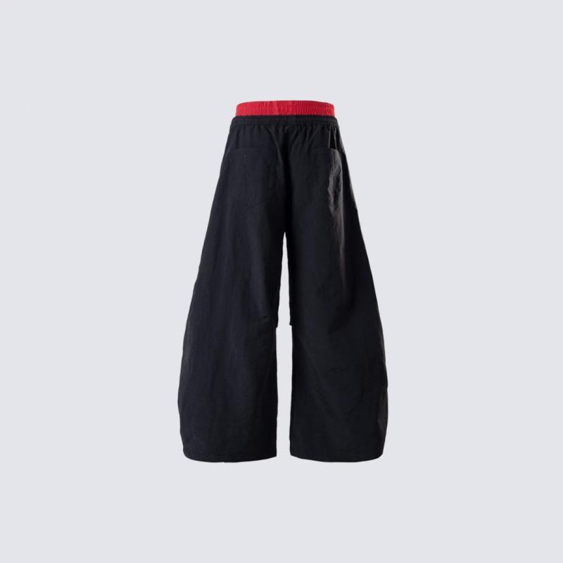 Black Red Faux Two Piece High Waist Wide Leg Pants American Vintage Letter Print Cargo Trousers Teens