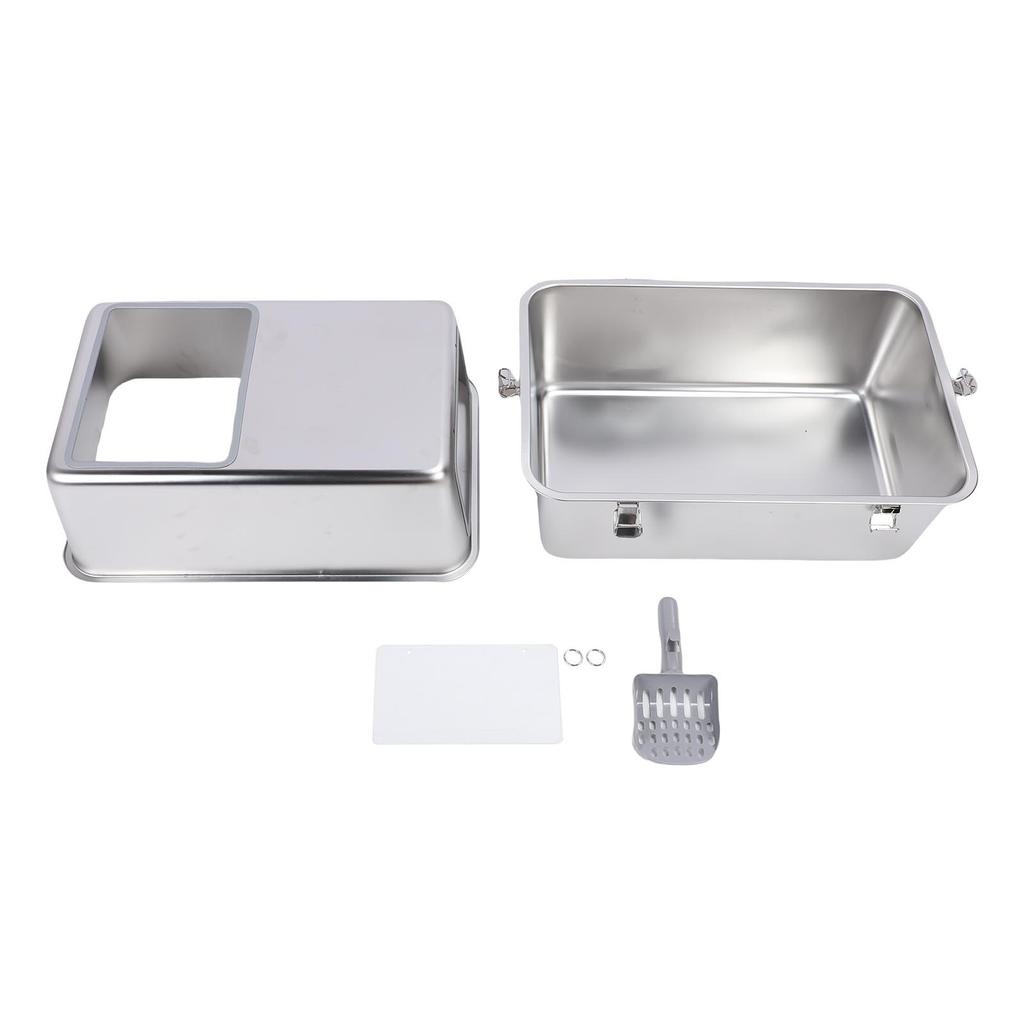 Enclosed Metal Cat Litter Box with Lid Scoop Large Capacity Prevent Splashing Top Entry Stainless Steel Cat Toilet For