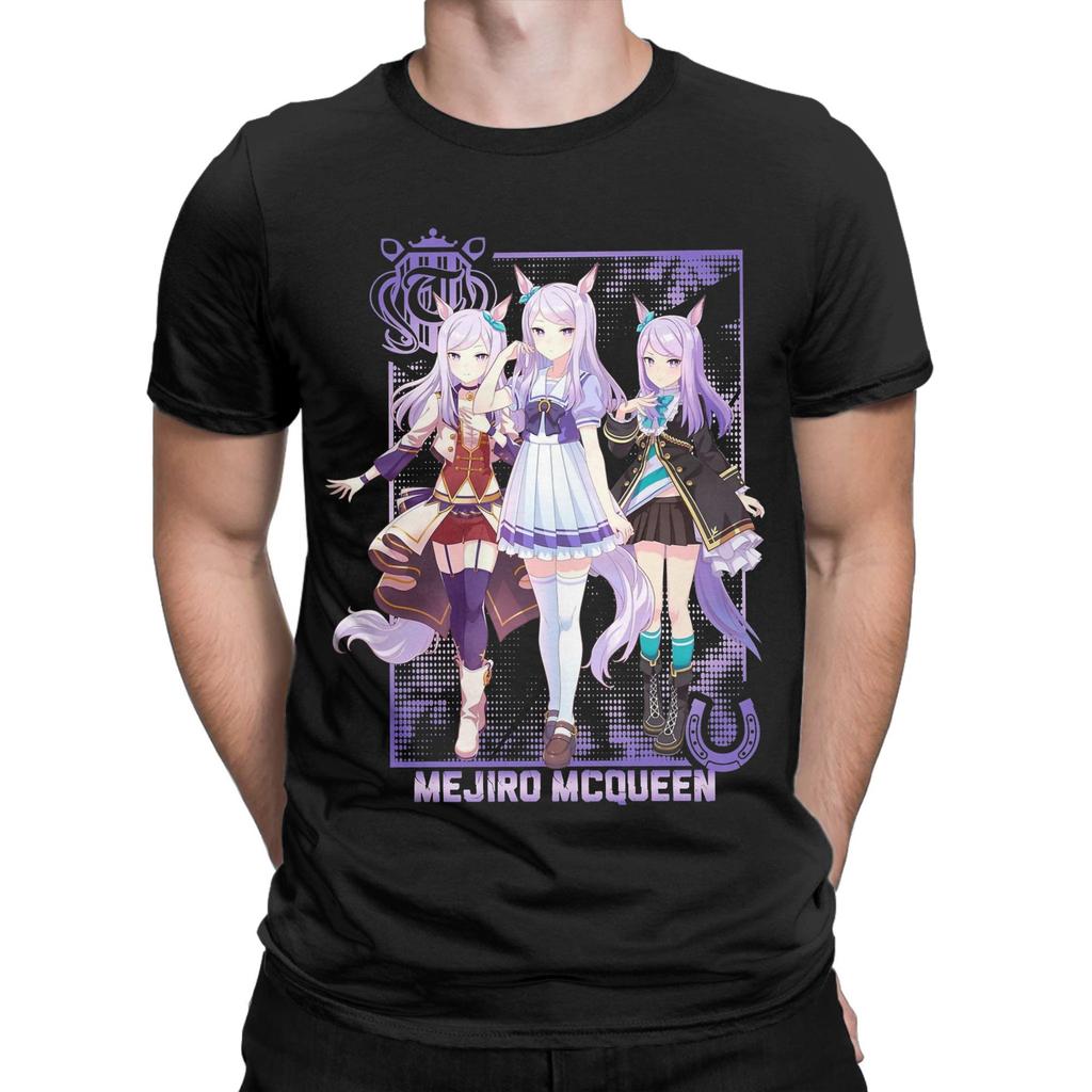 Mejiro McQueen Uma Musume Anime T-Shirts for Men  Vintage Pure Cotton Tees O Neck Short Sleeve T Shirts Graphic Tops
