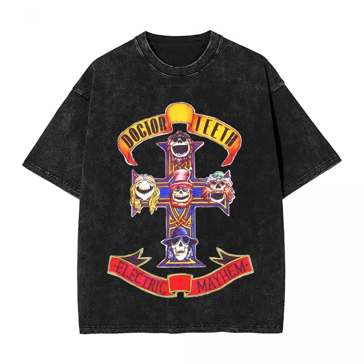 

DrTeeth And The Elec woman Men Cotton Washed Hot stamping Print TShirt Harajuku Cotton Tshirt Mens Summer Short Sleeve Tees S