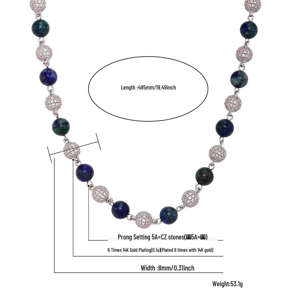 Lapis Lazuli and Zircon Choker Necklace - Hip Hop Style for Men and Women