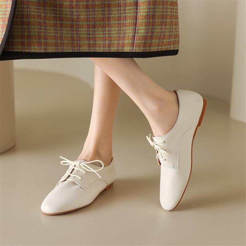 Fashion 2025 Spring New Cow Leather Women Shoes Fashion Lace-Up Oxford Shoes Round Toe Soft Low Heel Shoes Woman Zapatos De Mujer Pumps