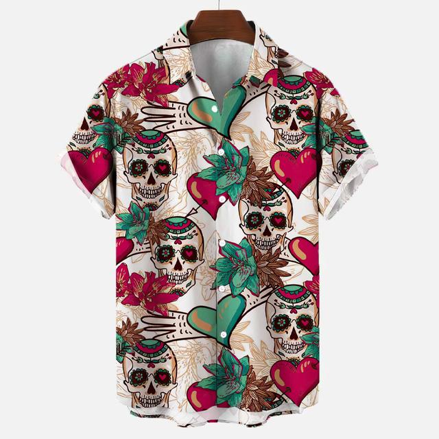 Summer Skull 3d Hawaiian Shirt for Man Oversized Casual Men's Shirts Streetwear Beach Male Tops Short Sleeve Blouse Trendy Tees