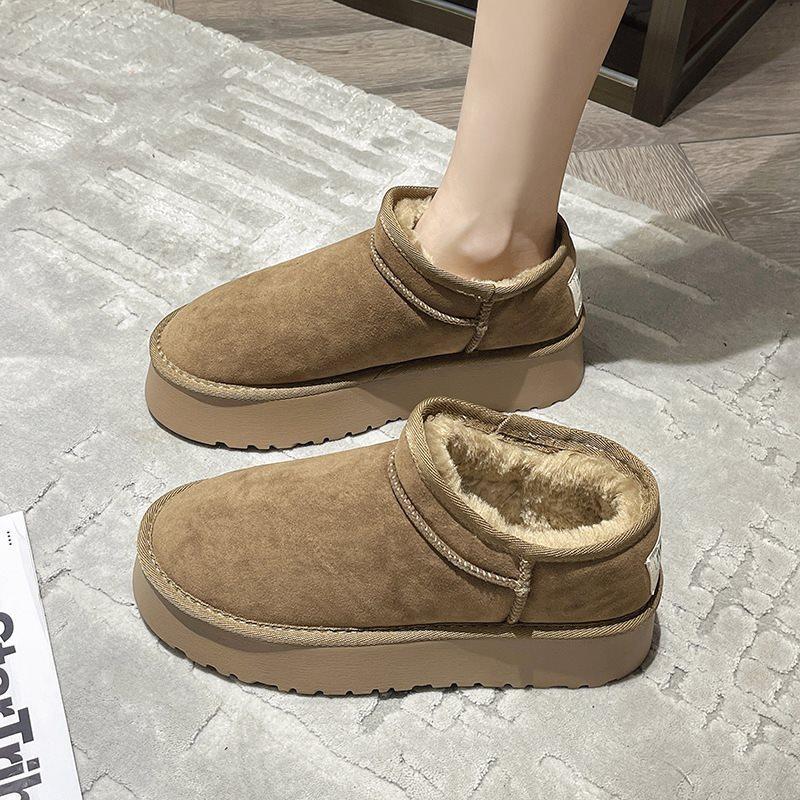 Bread 2025 snow boots women's fur integrated velvet cotton shoes platform muffin shoes warm new short tube winter