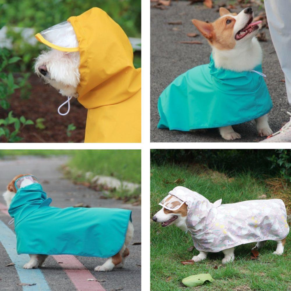 Transparent Brim Dog Rain Poncho Fluorescent Pet Rain Jacket Dog Clothes Dog Raincoat  Corgis