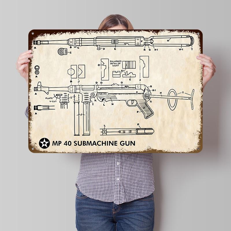 MP SUBMACHINE GUN Tin Poster Customized Wall Art Retro Vintage Metal Signs for Fans Room Bathroom Decor Mancave Decoration