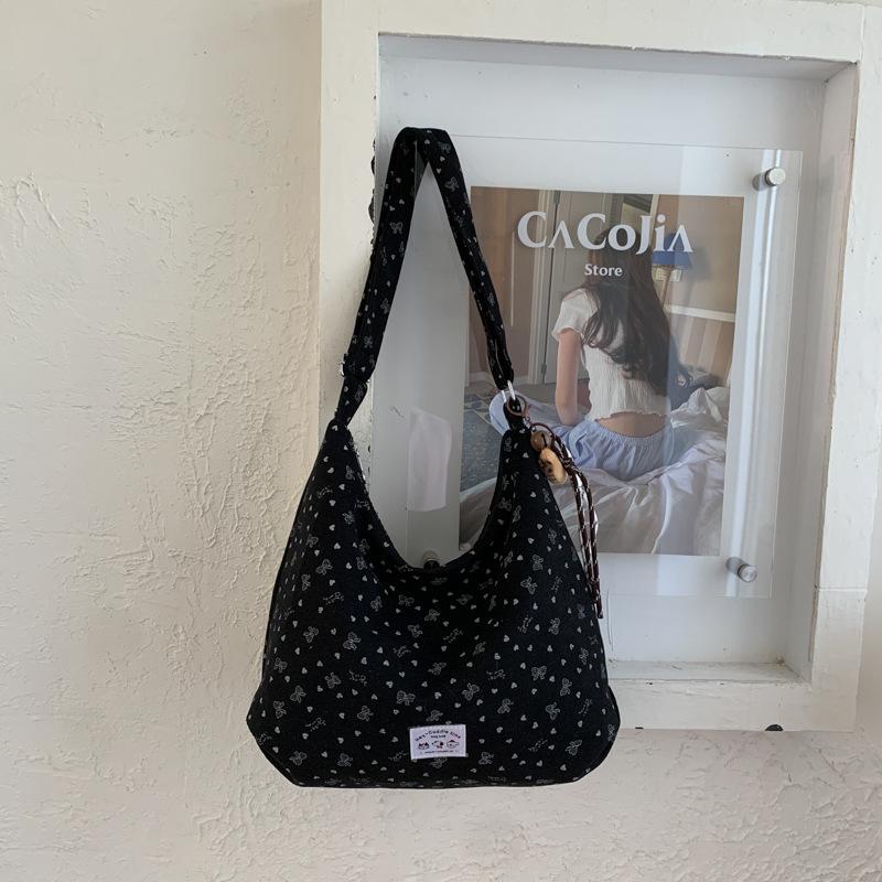 Simple Polka Dot Canvas Bag Autumn New Large-capacity Shoulder Bag Niche Fashion Commuter Tote Bag