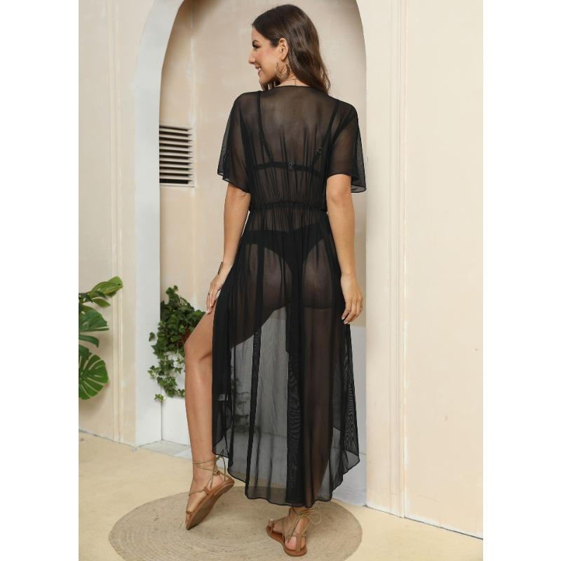 Sonnenschutzjacke für Damen in Übergröße, sexy Netz-Taillenbindung, unregelmäßiger Strand-Bikini-Überzug