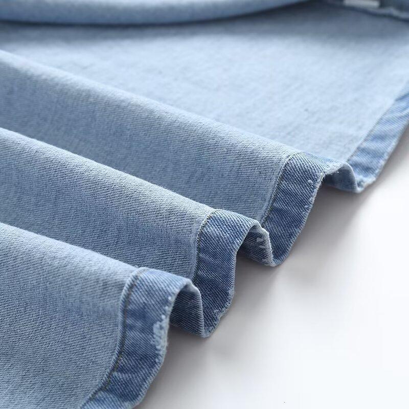 Women Loose Double Breasted Belted Denim Trench Coat