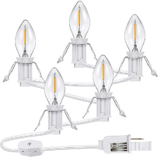 Meonum 1 Pcs Christmas Village Lights, 5 Base C7 String Bulbs Christmas Village Light Cord with ON/Off Switch Spare Fuse, Blow Mold Light Kit for 1