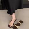2025 Summer Fairy Versatile Flat Bottom Belt Buckle Open-toed Sandals Female Simple Low Heel One-word Strap Roman Shoes Round Head