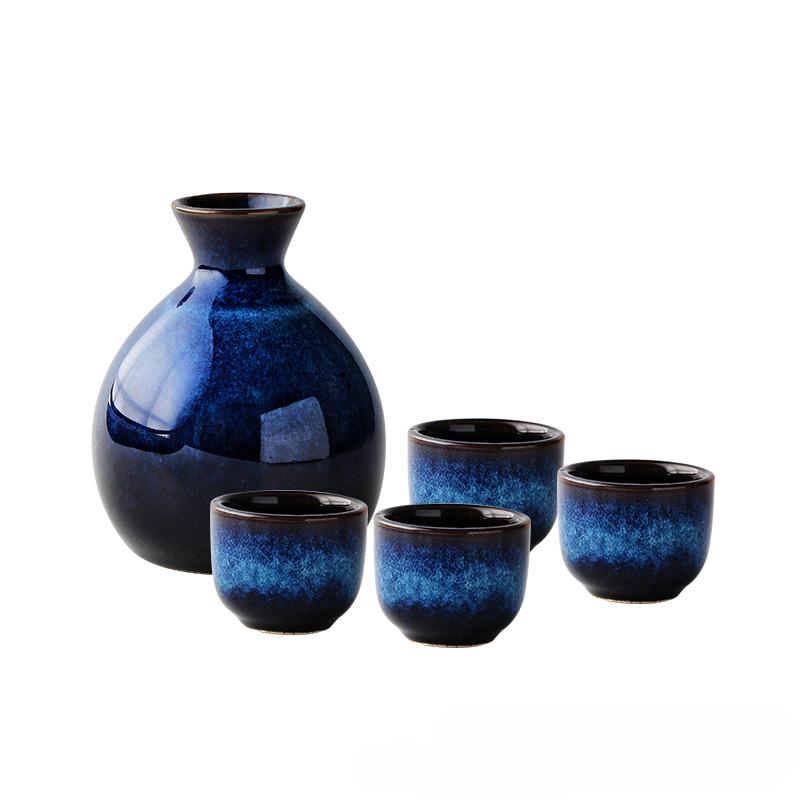 

1 Pot 4 Cups Ceramic Wine Set Japanese Creative Kiln-changing Wine Utensils Clay Sake Pot Hotel Dining and Household Drinkware