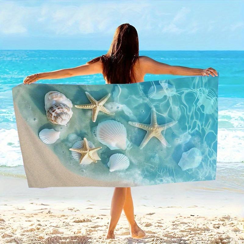 Seaside Shells Relaxing Beach Scene Towel, Soft Microfiber for Swimming Travel Camping