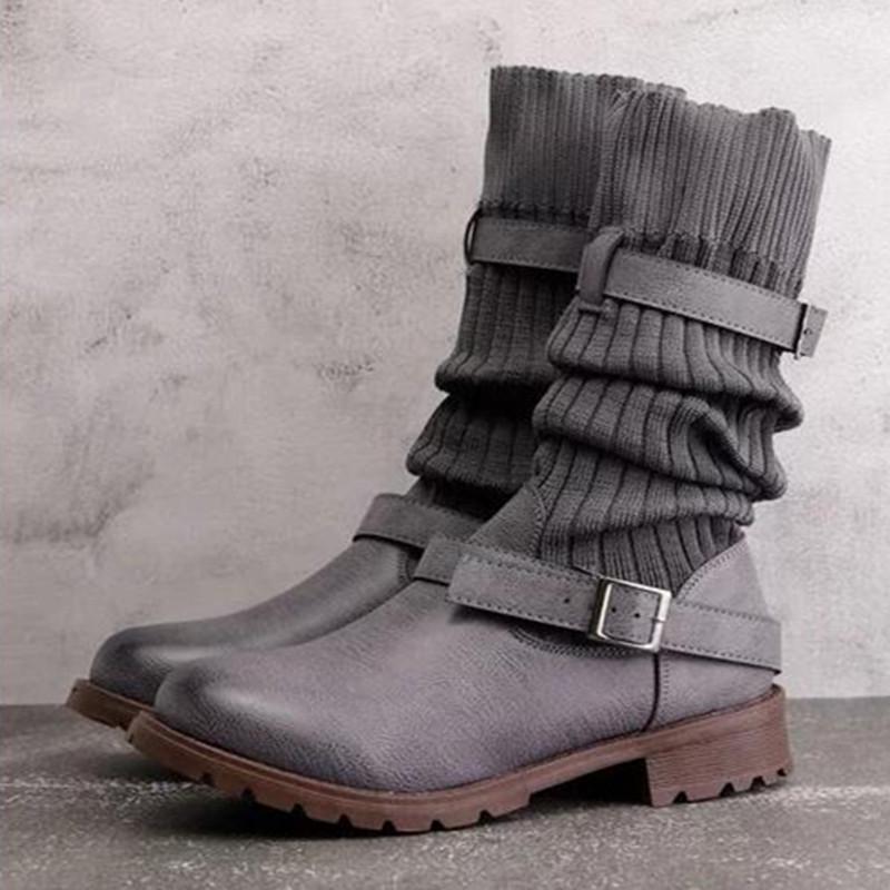 Damen Leder Stiefel Herbst/Winter 2021 Mittelhoch Rund Zehen