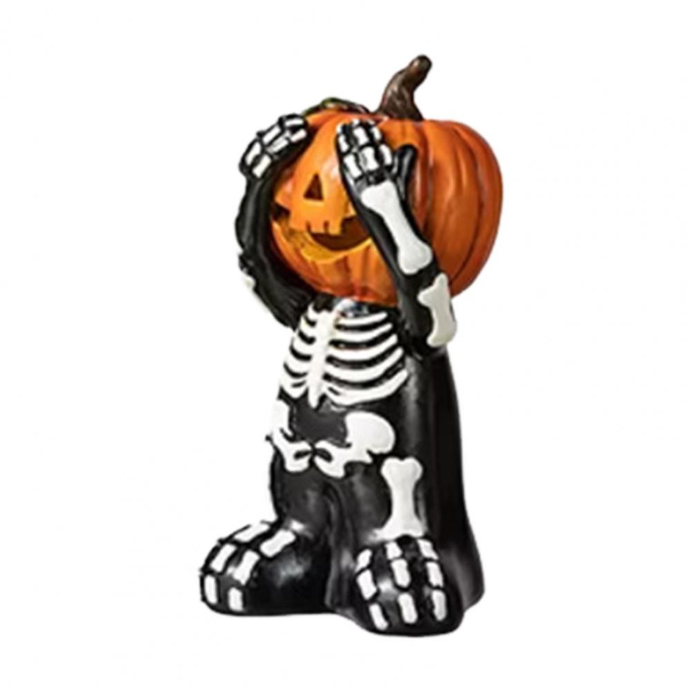 Halloween Skeleton Decorations Skeleton Figurines Spooky Halloween Skeleton Pumpkin Statues for Home Party Decor