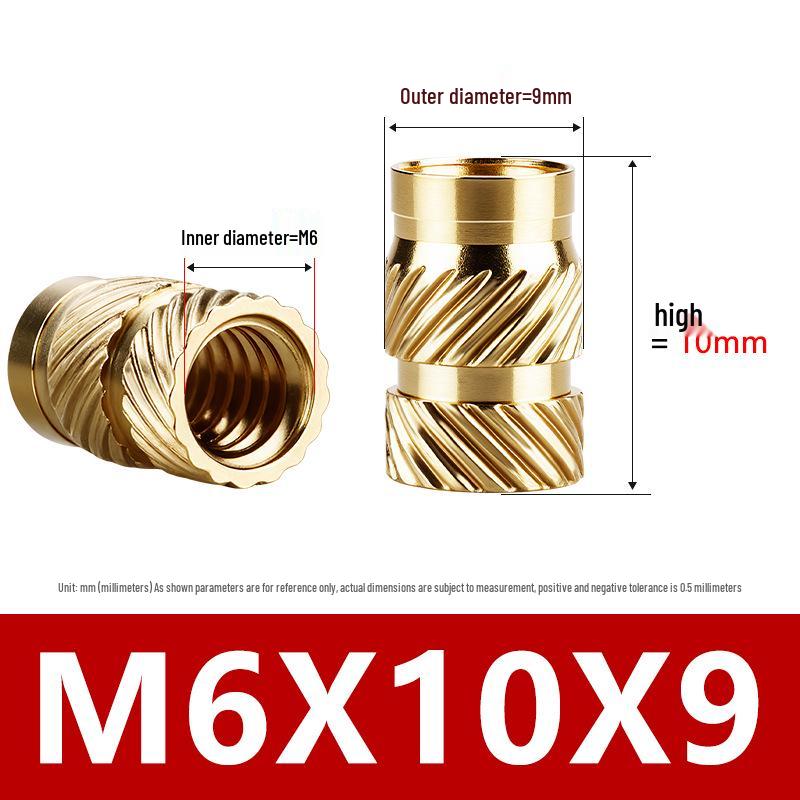 Tu Ba Copper Nut: Hot Melt, Double Diagonal, Knurled, Through-Hole Embedded Insert M1-M8.