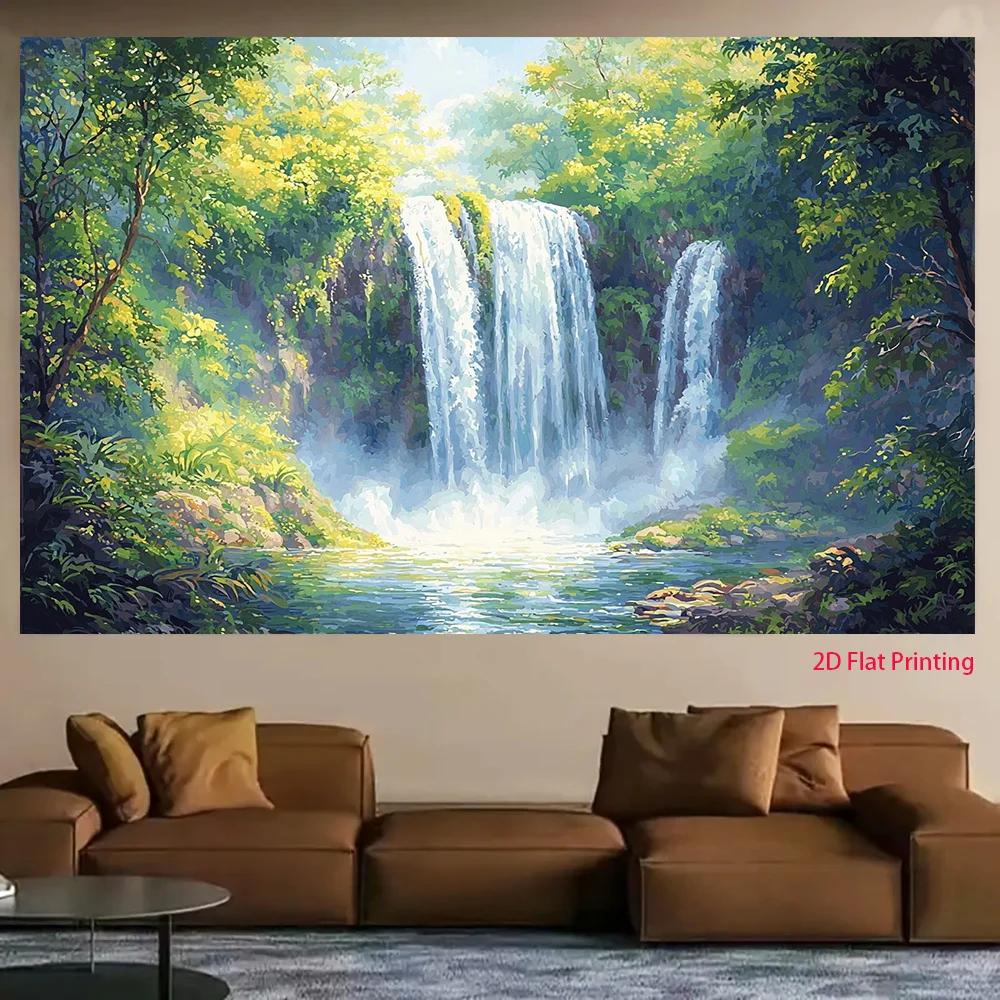 2D Flat Item 1 Piece - Vibrant Green Forest Waterfall Highly Suitable for Both Indoor and Outdoor Decoration
