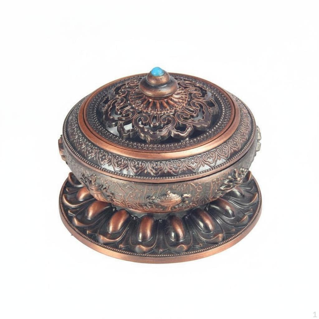 Alloy Burner Ornate Carvings Tibetan Design Scent Decorative Art Piece Lidded Coil
