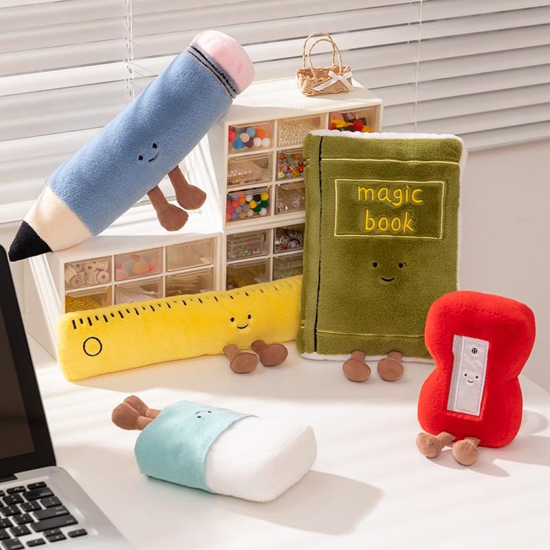Stationery Plush Toys Cartoon Pencil Ruler Book Eraser Stuffed Doll Kawaii Room Decor Soft Sofa Pillow Kids Birthday Xmas Gifts