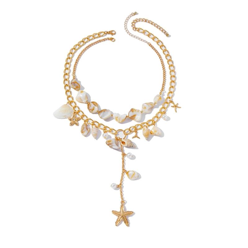 

Coastal Inspired Adjustable Seashells Necklace Pearls Accent Lightweight Layering Chain for Beach Parties Daily Wear 1
