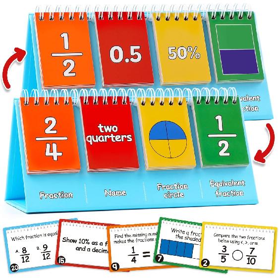 Aizweb Double-Sided Fractions and Equivalency Flip Chart - Math Manipulatives for Elementary School, Fraction Manipulatives, Homeschool Supplies
