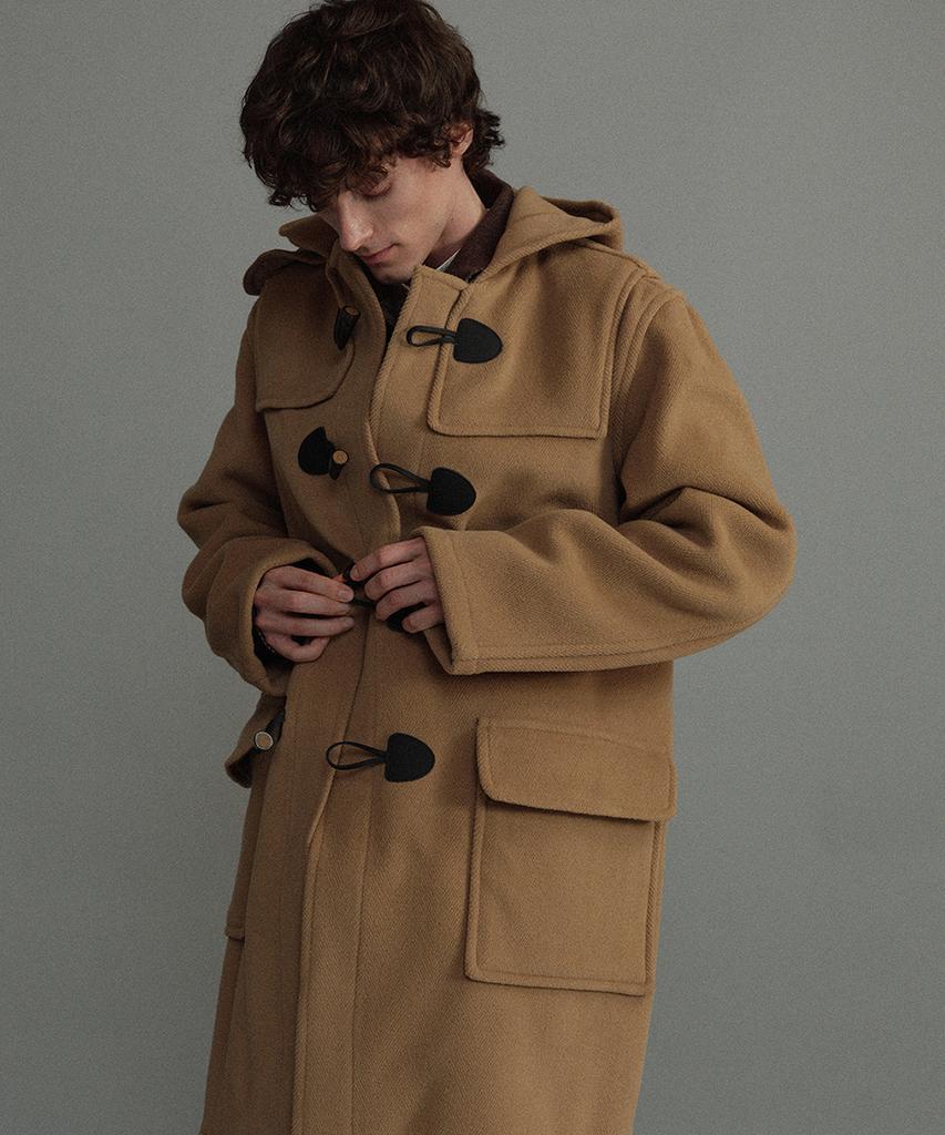 Montgomery Classic Herringbone Duffle Coat With Horn - Camel