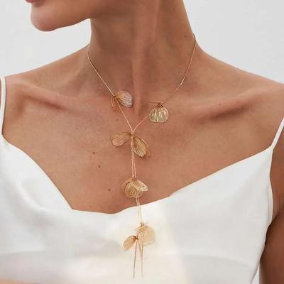 Salircon Vintage Long Tassels Chest Chain with Leaves Pendants Necklace for Women Wedding Choker Trending Party Jewelry