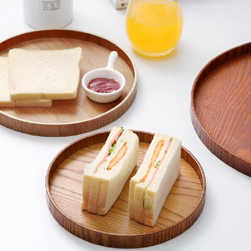 Masivní dřevěné kulaté talíře na občerstvení, ovoce, sušené ovoce, ručně vyráběný servírovací tác na sushi, čaj, dezertní talíř, stolní nádobí