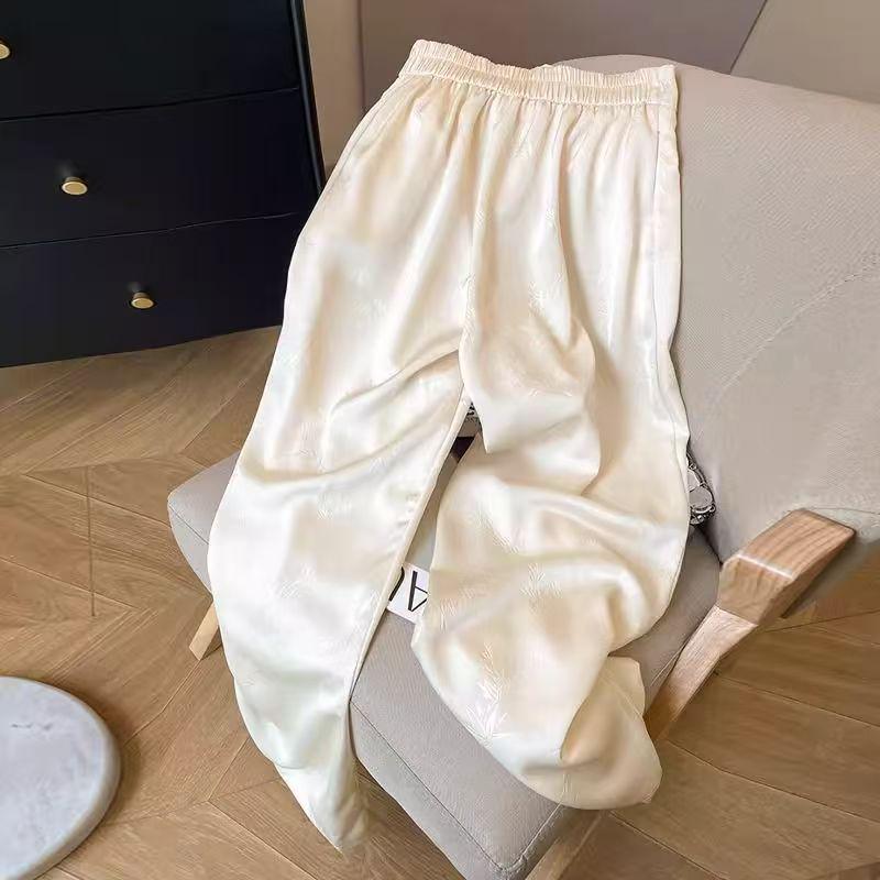 Women's High-Waisted Drapey Silk Wide-Leg Pants - New Chinese Style, Lightweight and Trendy for Summer