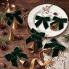 Holiday Party Hanging Ornaments 6 Pcs Velvet Bow with Bell Ornaments, Vintage Rustic Christmas Seasonal Decorative Decoration, Retro Jingle