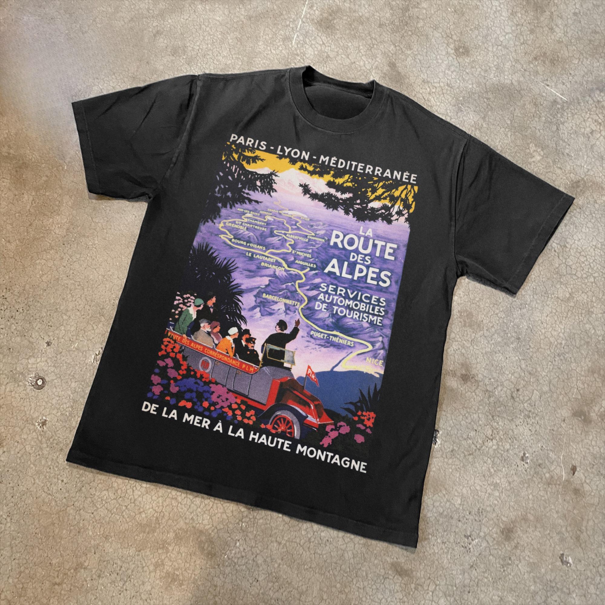

La Route Des Alpes T-Shirt Men Women Vintage Travel Poster Graphic Cotton Short Sleeve Streetwear Tee S разноцветный