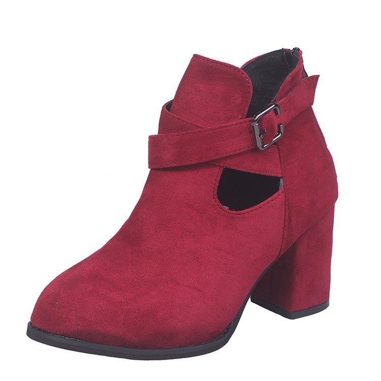 Winter Women's Boots Round Head Zipper Buckle High-heeled Women's Boots Short Boots Women's Shoes Mujer Women's Ankle Shoes
