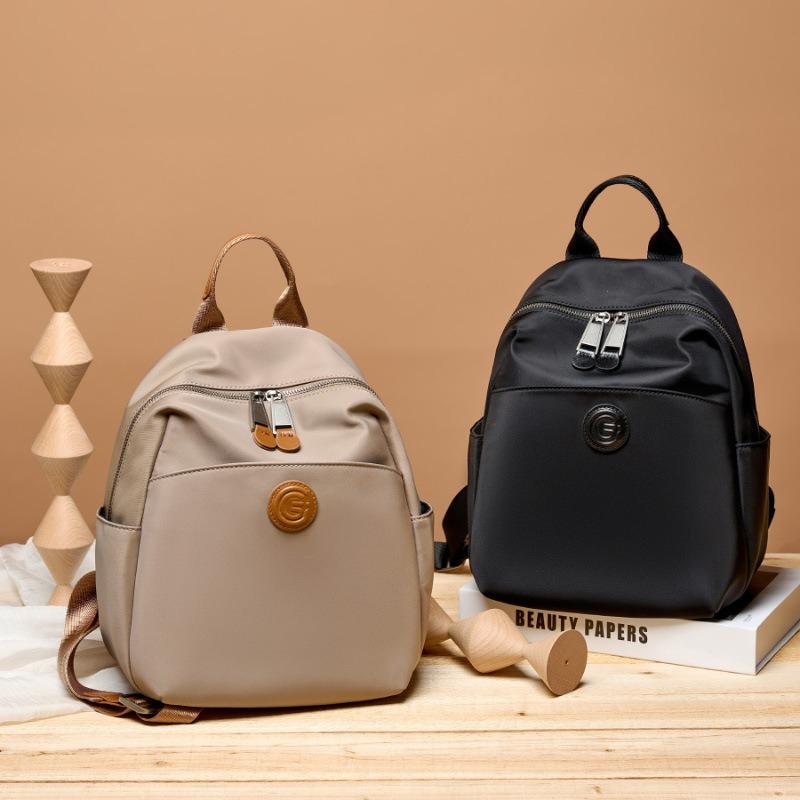 Oxford cloth with cowhide multi-compartment storage backpack commuting large capacity anti-splash versatile lightweight women's bag