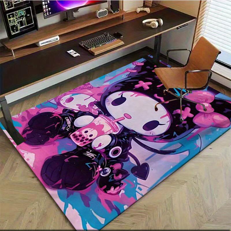 1pc Sanrio Kuromi Mermaid Printed Office Carpet Rectangle Rug Under The Table,Perfect Room Decor for Living Room, Bedroom, Kitchen, Non-slip Floor Mat