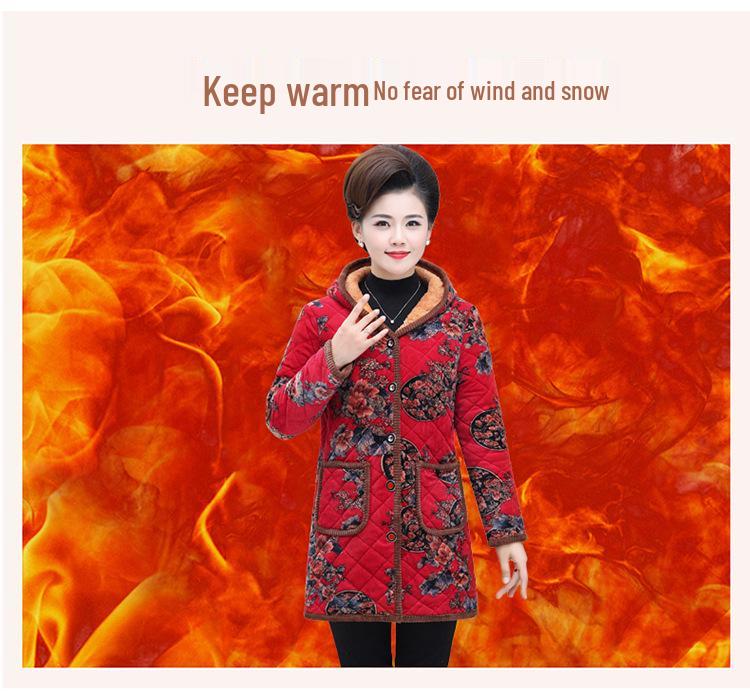 Fleece-Lined Hooded Cotton Jacket for Middle-Aged and Elderly, Plus Size Winter Coat, New Style.