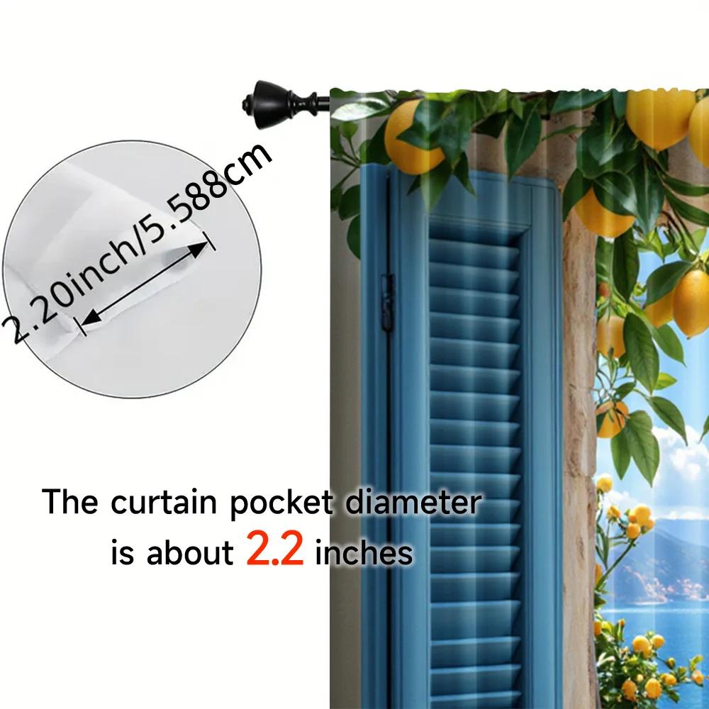 2pcs   2D Flat Printing Scene Curtains Retro Seaside Versatile Polyester Fabric  Without Electricity Spring Party & Holiday Decor
