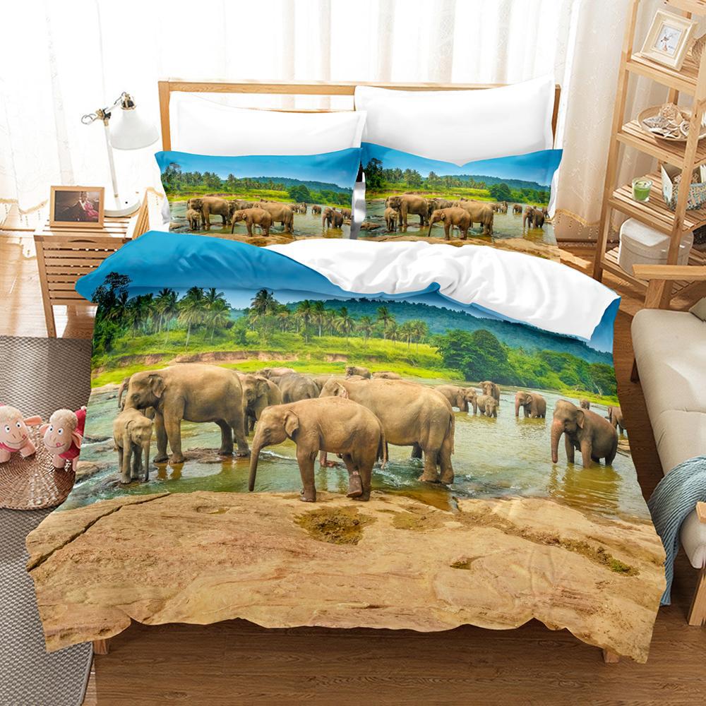 Bedding Three-Piece Custom Digital Printing Home Textile Elephant Quilt Cover Bed Sheet Source